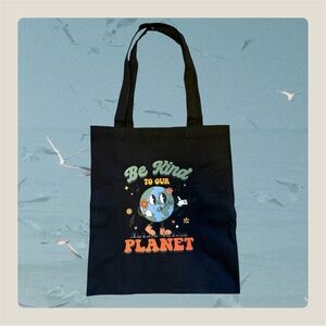 Black Tote Bag with Earth Graphic